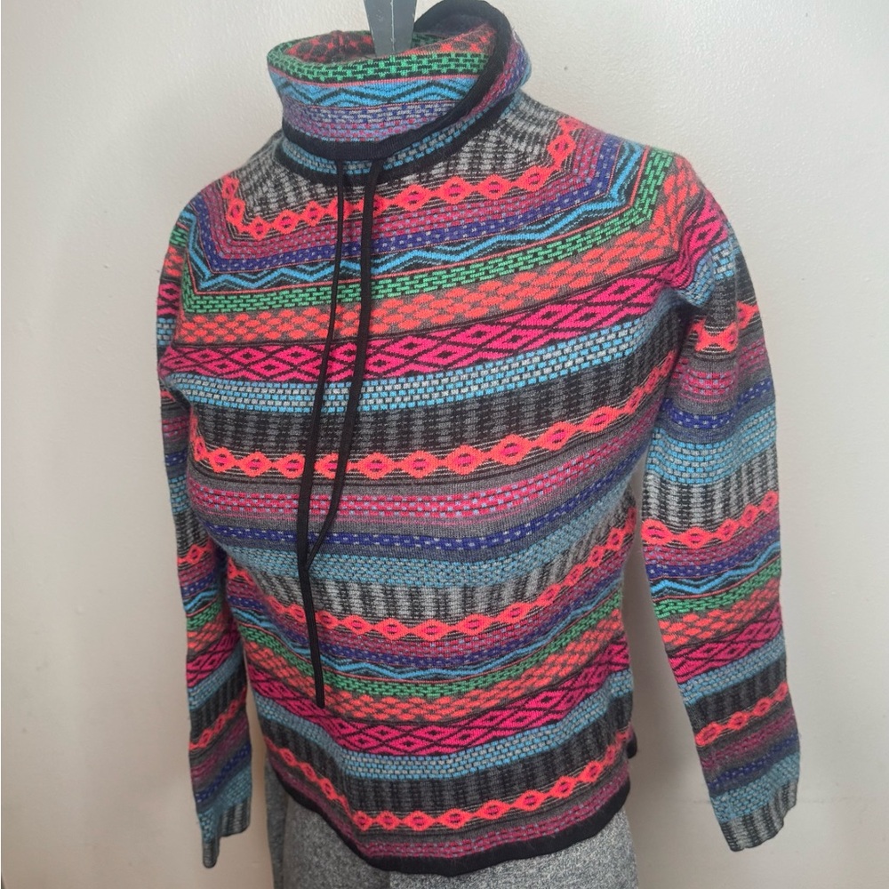 Krimson Klover Pullover Wool Multicolor Patterned Aztec Sweater Drawstring